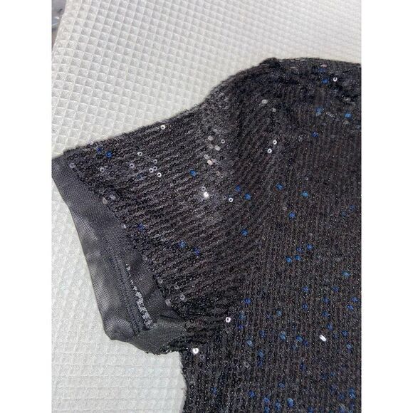 Anne Klein Black Sequin Blouse Women's Medium Disco Shiny Sparkly Top Elegant - Picture 5 of 8